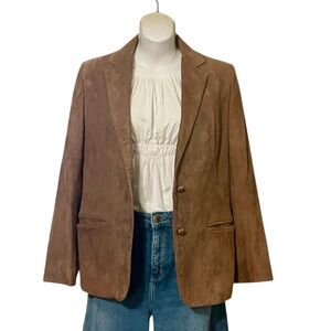 Peter Caruso Womans Brown Camel Fitted Suede Leather Vintage 70s Blazer Jacket M